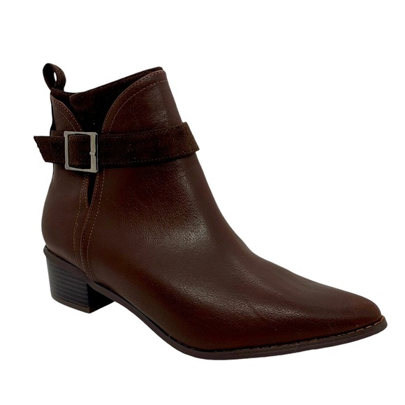 City Chic *Flawed NWOT Micah Ankle Bootie Dark Chocolate 41 Zip Buckle Point Toe - Picture 1 of 17